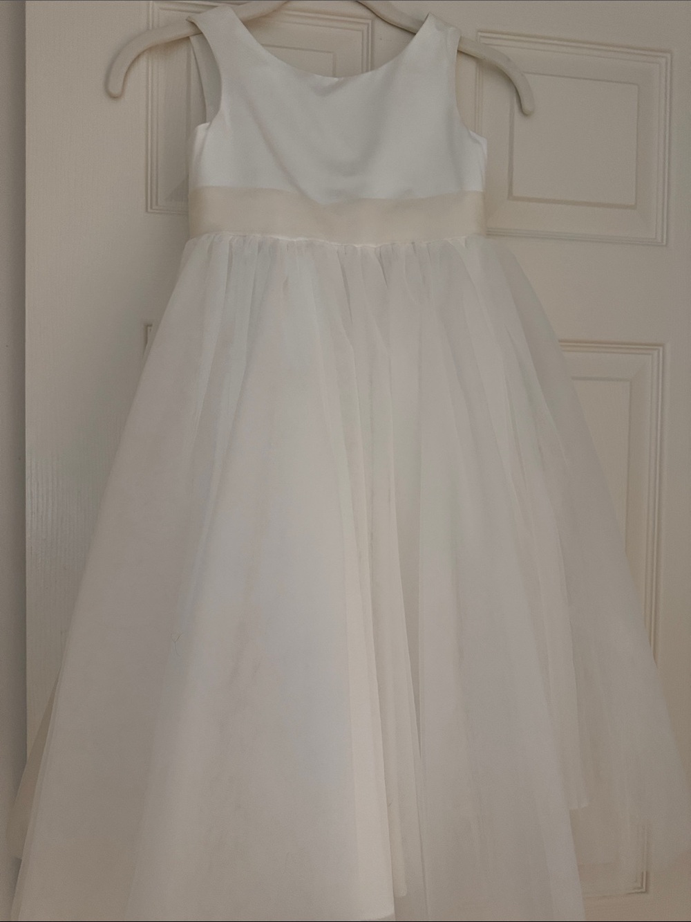 Azazie White Dress with Ivory Waistband for Girls - Picture 3 of 5